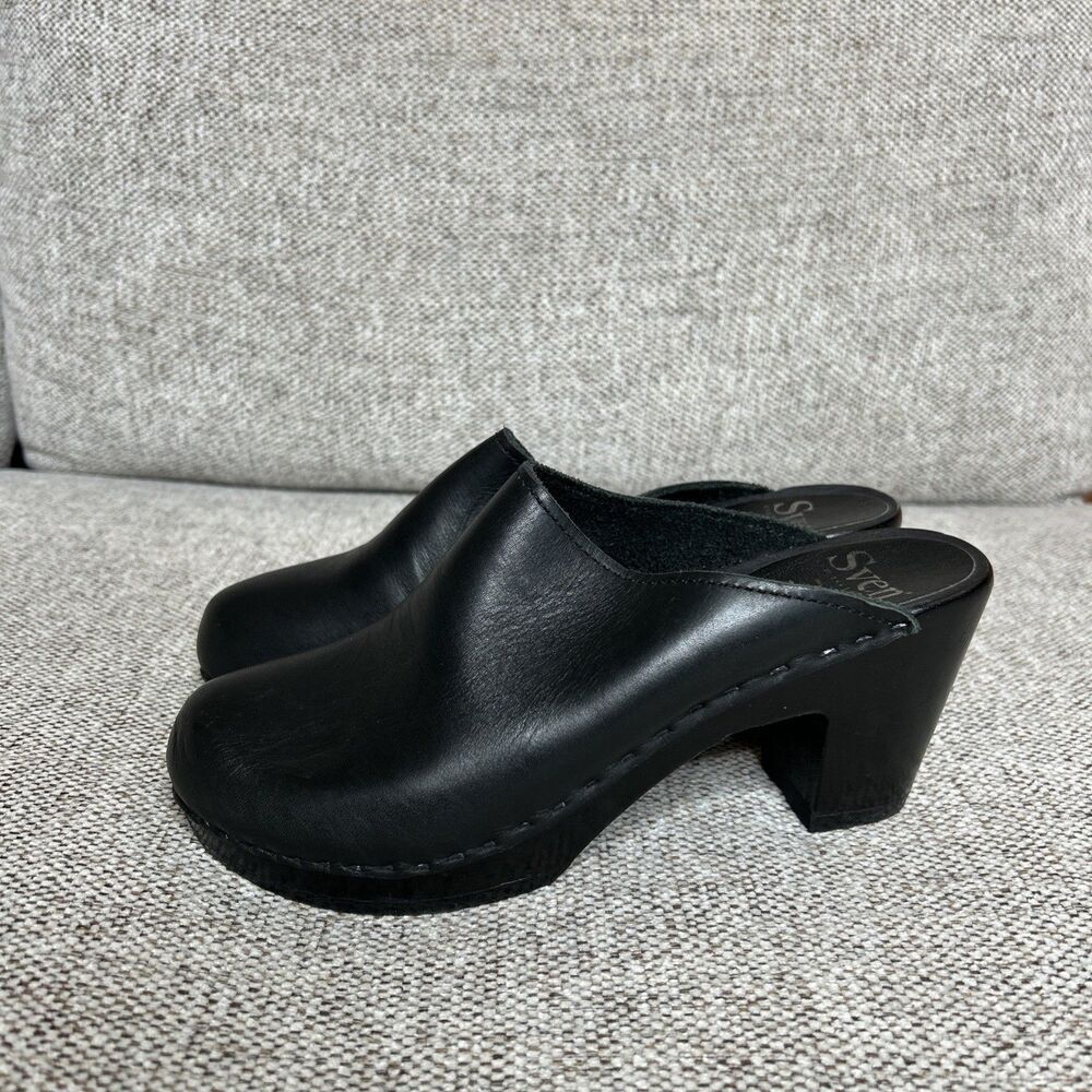 Sven Clogs Wooden Heel Black Color Slip On Mules Size 39